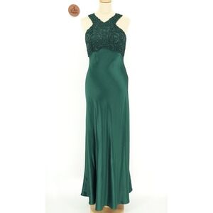 Kiki USA Y2K Satin Emerald Green Dress Tie-Back Whimsical Fairy Size Medium